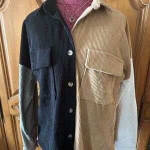 Andre by Unit Colorblock Corderoy Shirt w Suczch Dried Flower Pendant 🌿